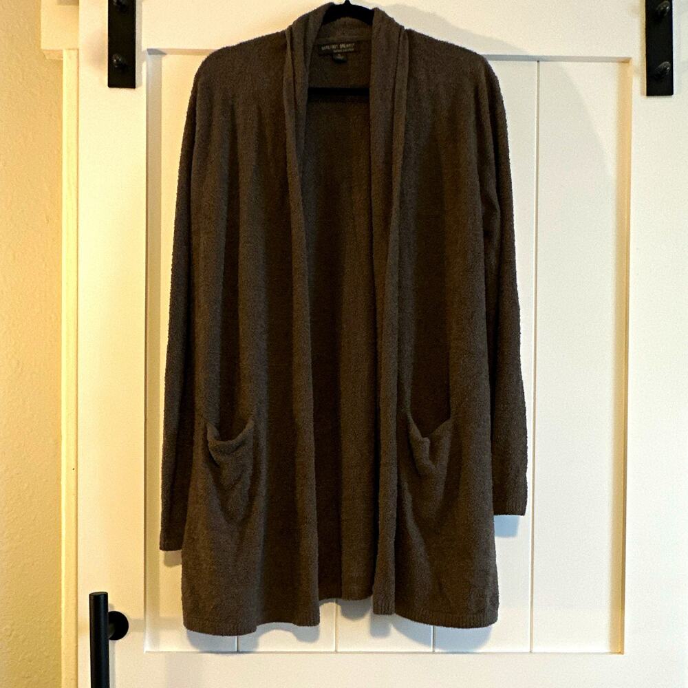 Barefoot Dreams BambooChic Brown Knit Open Front Shawl Collar Cardigan XL